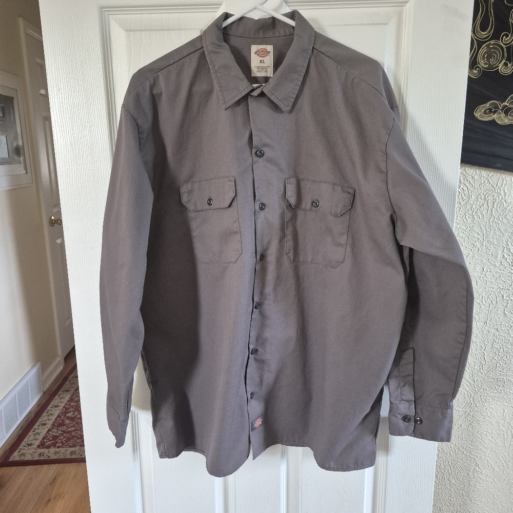 Dickies Charcoal Button-Up Work Shirt Shirt XL Grey